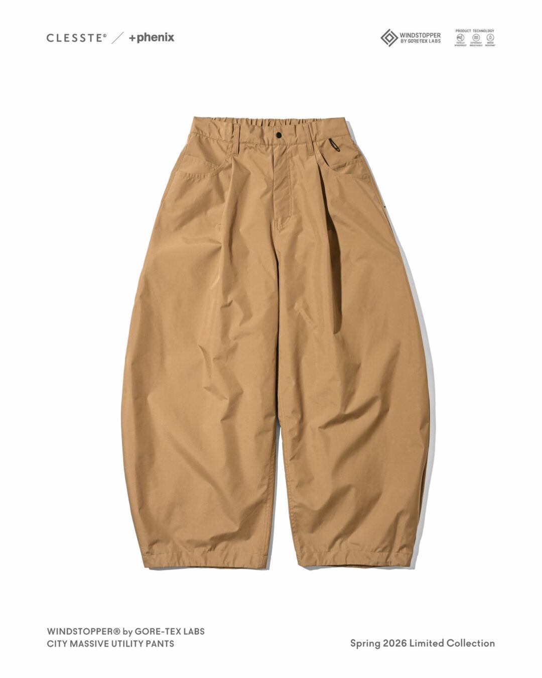 CLESSTE × Plus Phenix 2026 SS 別注 “WINDSTOPPER by GORE-TEX LABS CITY MASSIVE UTILITY PANTS”が4/22 発売 (クレスト プラスフェニックス ゴアテックス ウィンドストッパー パンツ)