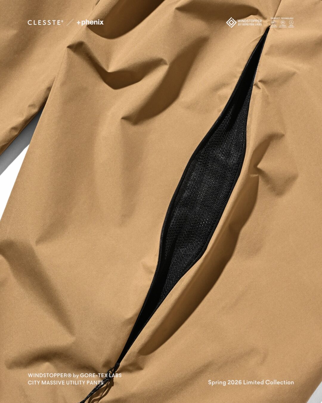 CLESSTE × Plus Phenix 2026 SS 別注 “WINDSTOPPER by GORE-TEX LABS CITY MASSIVE UTILITY PANTS”が4/22 発売 (クレスト プラスフェニックス ゴアテックス ウィンドストッパー パンツ)