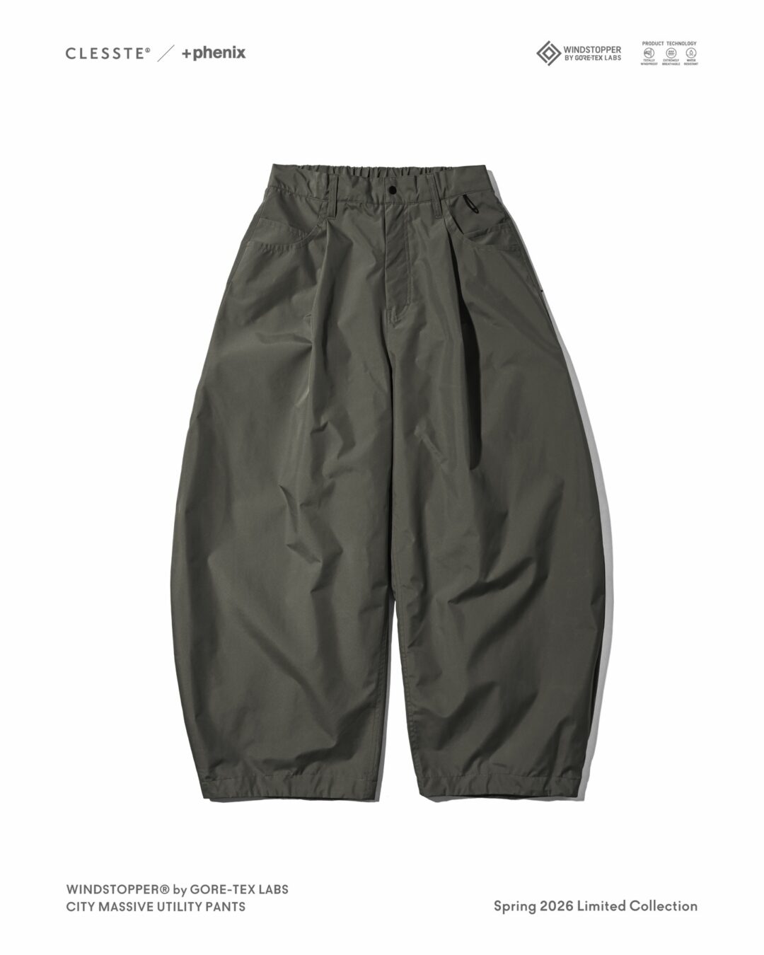 CLESSTE × Plus Phenix 2026 SS 別注 “WINDSTOPPER by GORE-TEX LABS CITY MASSIVE UTILITY PANTS”が4/22 発売 (クレスト プラスフェニックス ゴアテックス ウィンドストッパー パンツ)