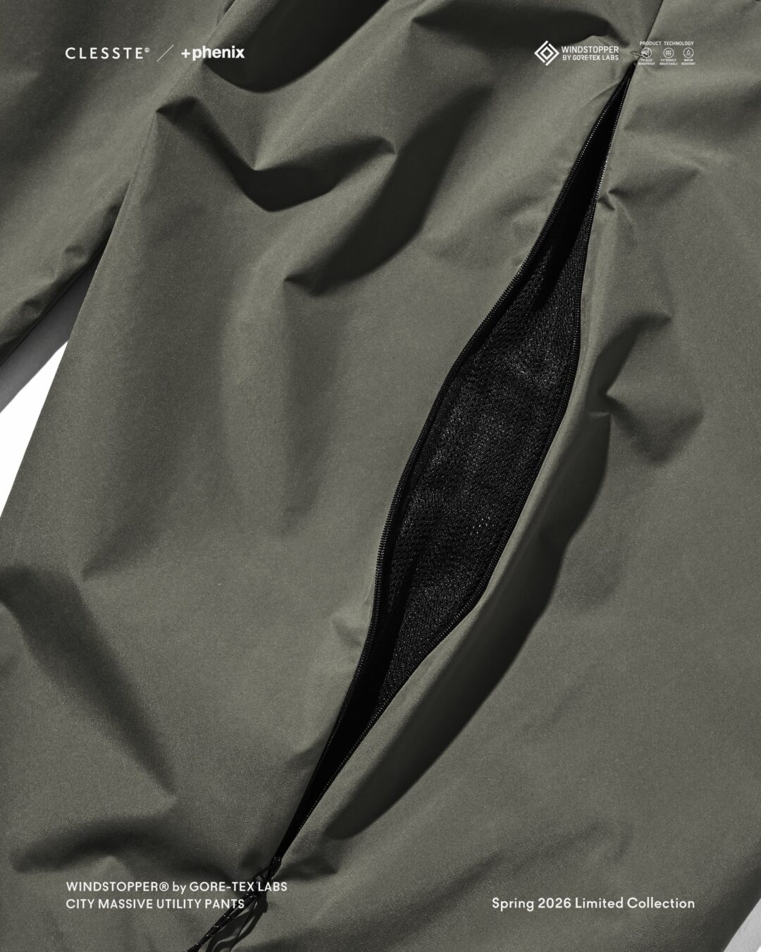 CLESSTE × Plus Phenix 2026 SS 別注 “WINDSTOPPER by GORE-TEX LABS CITY MASSIVE UTILITY PANTS”が4/22 発売 (クレスト プラスフェニックス ゴアテックス ウィンドストッパー パンツ)