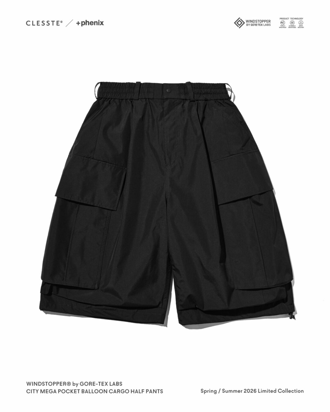 CLESSTE × Plus Phenix 2026 SS 別注 “WINDSTOPPER by GORE-TEX LABS CITY MEGA POCKET BALLOON CARGO HALF PANTS”が5/6 発売 (クレスト プラスフェニックス ゴアテックス ウィンドストッパー パンツ)