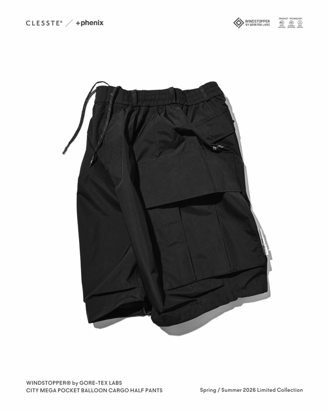 CLESSTE × Plus Phenix 2026 SS 別注 “WINDSTOPPER by GORE-TEX LABS CITY MEGA POCKET BALLOON CARGO HALF PANTS”が5/6 発売 (クレスト プラスフェニックス ゴアテックス ウィンドストッパー パンツ)