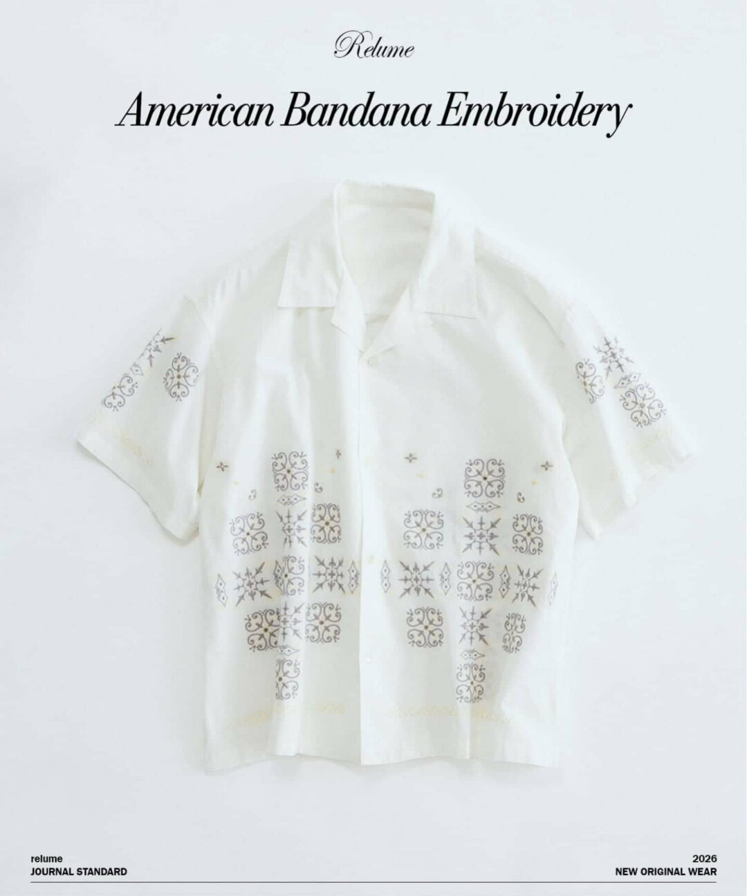 JOURNAL STANDARD relume 2026 SS “アメリカン バンダナ 刺繍 オープンカラー 半袖シャツ”が6月中旬 発売 (ジャーナルスタンダード)