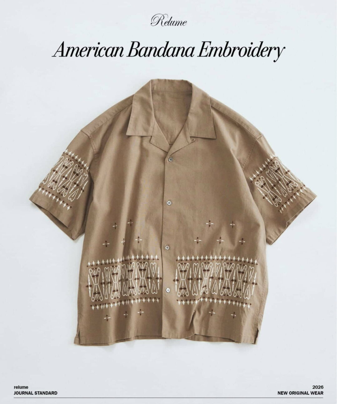 JOURNAL STANDARD relume 2026 SS “アメリカン バンダナ 刺繍 オープンカラー 半袖シャツ”が6月中旬 発売 (ジャーナルスタンダード)