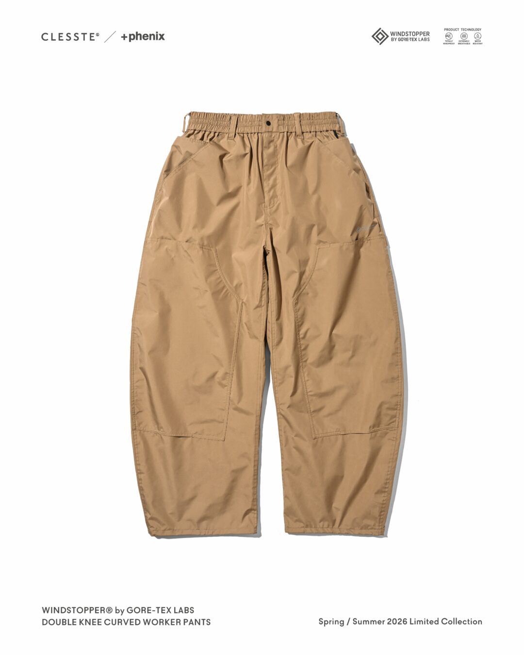 CLESSTE × Plus Phenix 2026 SS 別注 “WINDSTOPPER by GORE-TEX LABS DOUBLE KNEE CURVED WORKER PANTS”が5/27 発売 (クレスト プラスフェニックス ゴアテックス ウィンドストッパー パンツ)
