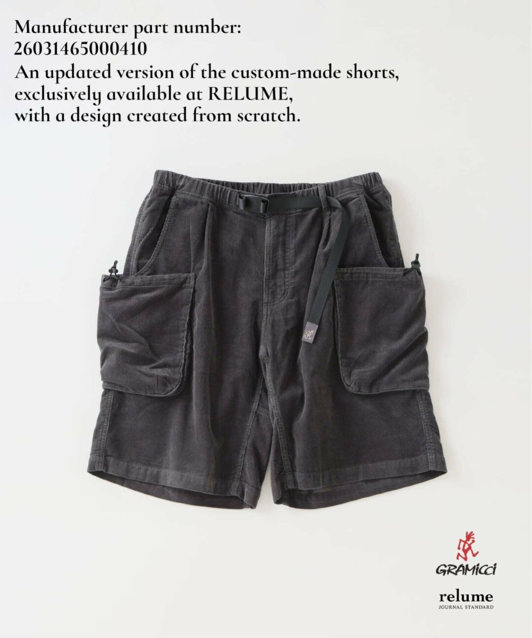 JOURNAL STANDARD relume × Gramicci 2026 SS 別注 “サマーコーデュロイ カーゴ ショーツ”が6月下旬 発売 (ジャーナルスタンダード グラミチ)