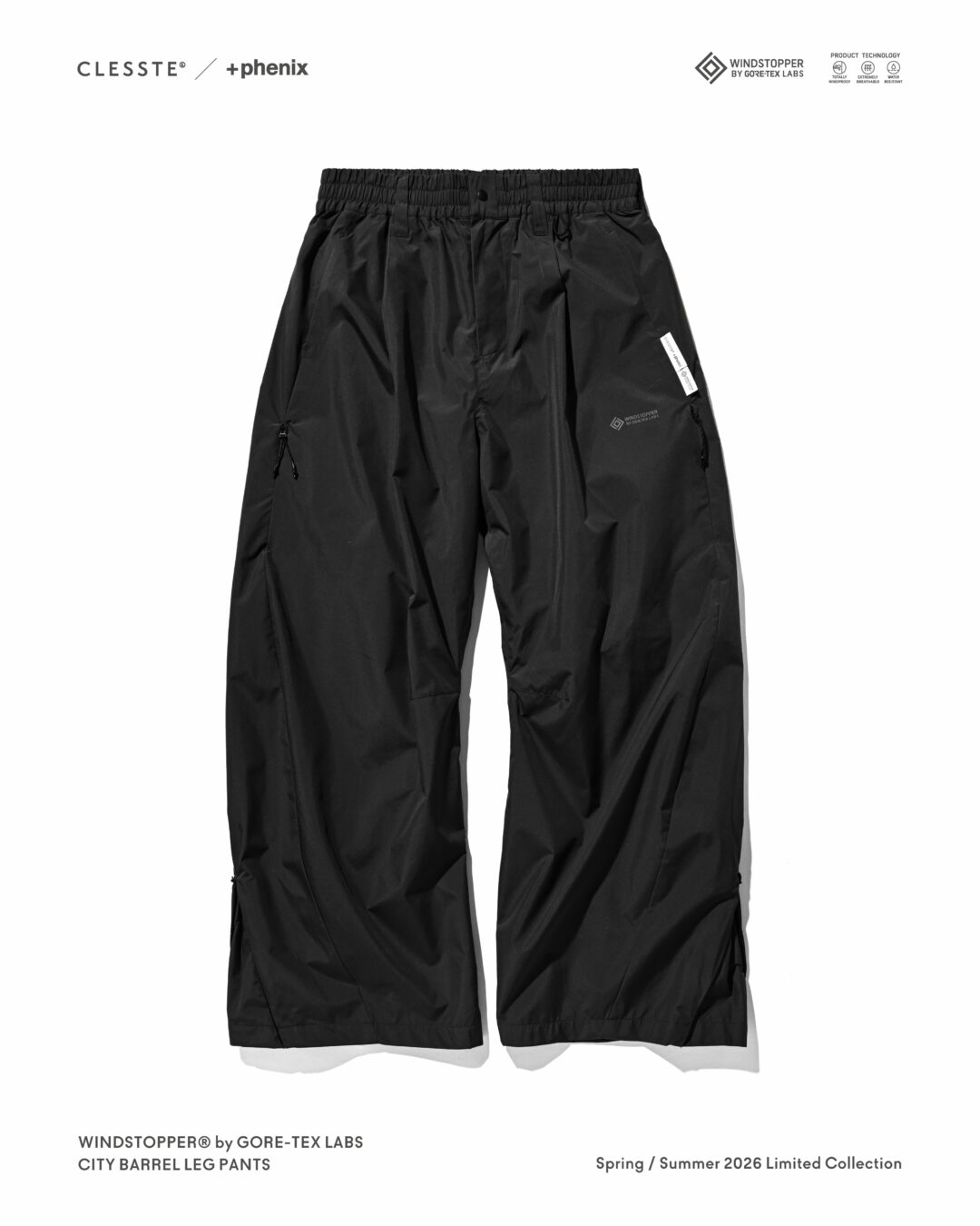 CLESSTE × Plus Phenix 2026 SS 別注 “WINDSTOPPER by GORE-TEX LABS CITY BARREL LEG PANTS”が6/20 発売 (クレスト プラスフェニックス ゴアテックス ウィンドストッパー パンツ)