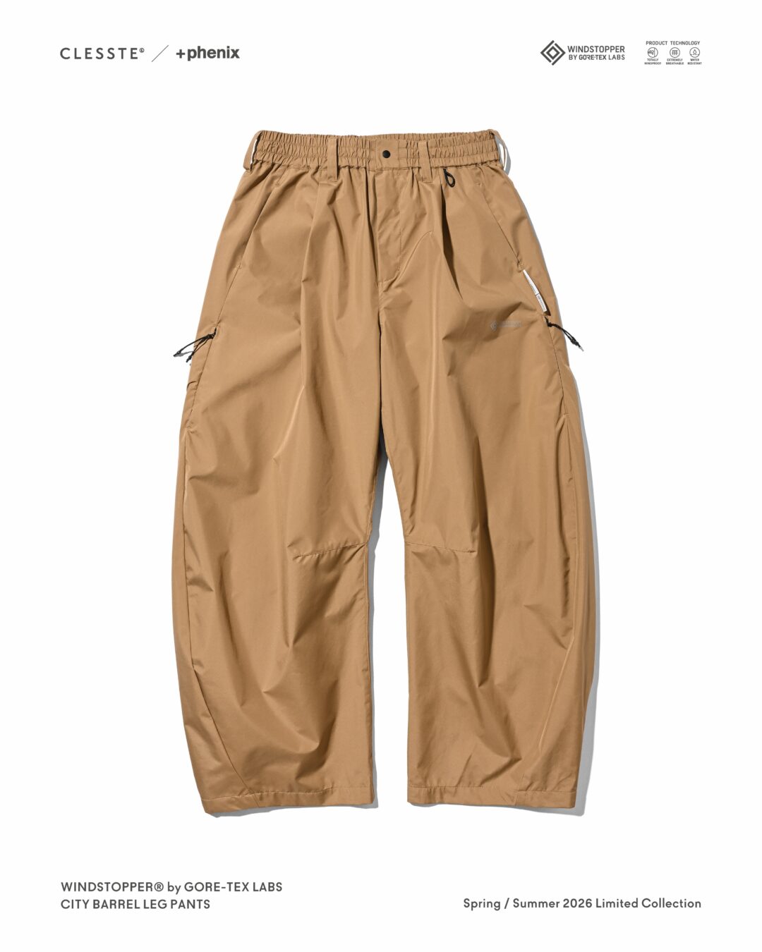 CLESSTE × Plus Phenix 2026 SS 別注 “WINDSTOPPER by GORE-TEX LABS CITY BARREL LEG PANTS”が6/20 発売 (クレスト プラスフェニックス ゴアテックス ウィンドストッパー パンツ)