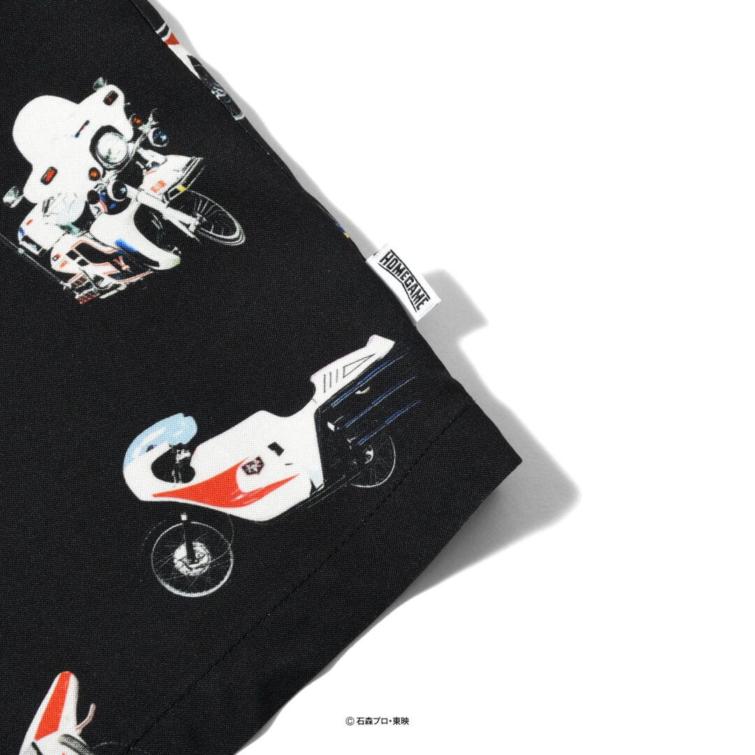 HOMEGAME × 昭和平成仮面ライダーたちの愛車をリピートパターンとして落とし込んだ開衿シャツが2026年 6/5 20:00～6/28 23:59 受注販売 (ホームゲーム Kamen Rider)