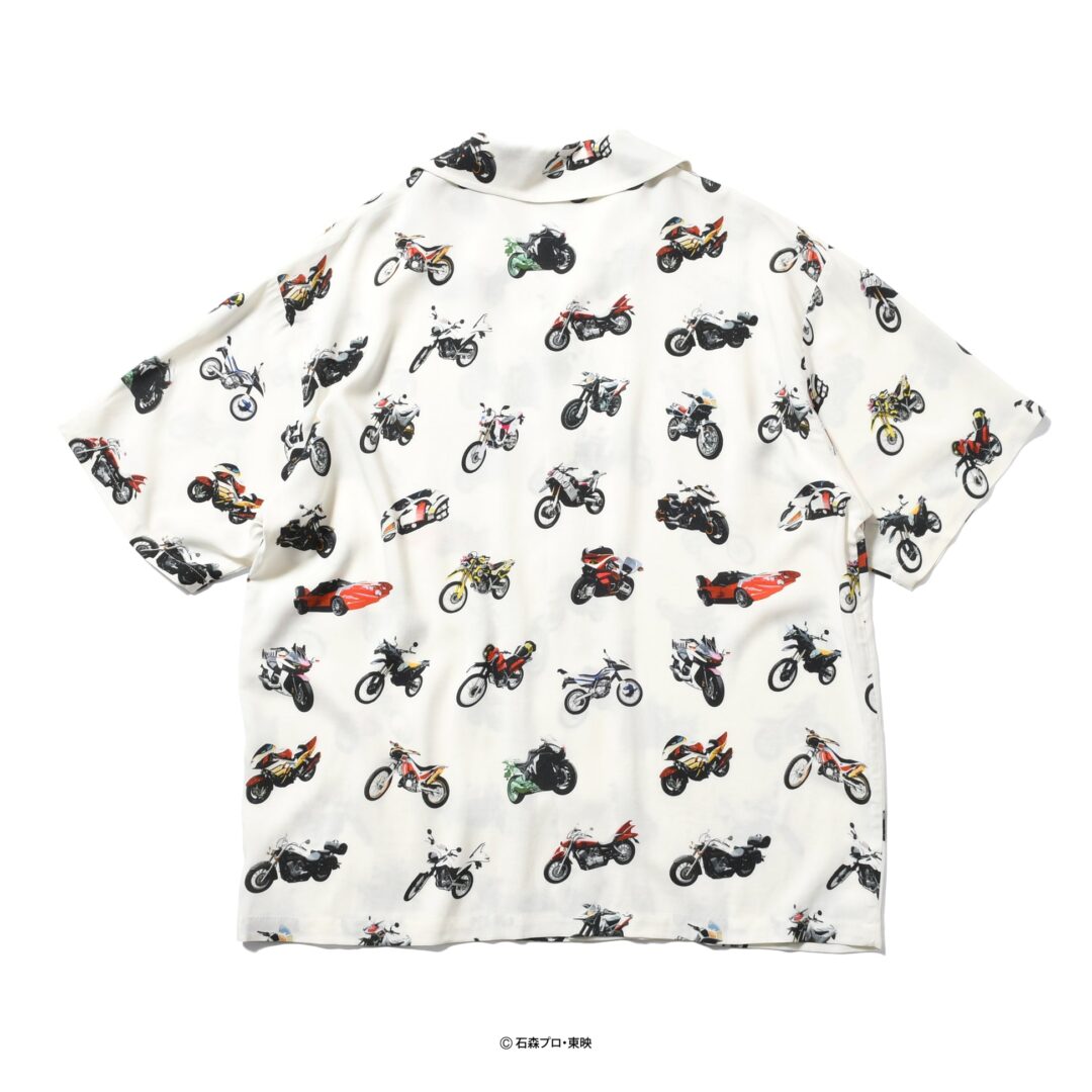 HOMEGAME × 昭和平成仮面ライダーたちの愛車をリピートパターンとして落とし込んだ開衿シャツが2026年 6/5 20:00～6/28 23:59 受注販売 (ホームゲーム Kamen Rider)