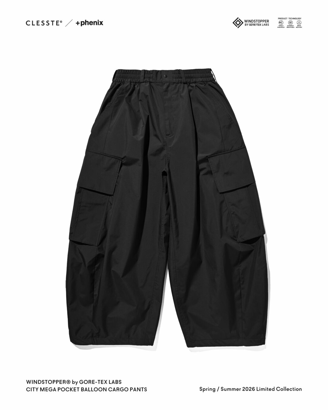 CLESSTE × Plus Phenix 2026 SS 別注 “WINDSTOPPER by GORE-TEX LABS CITY MEGA POCKET BALLOON CARGO PANTS”が7/1 発売 (クレスト プラスフェニックス ゴアテックス ウィンドストッパー パンツ)