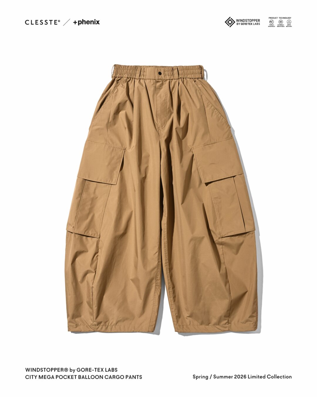 CLESSTE × Plus Phenix 2026 SS 別注 “WINDSTOPPER by GORE-TEX LABS CITY MEGA POCKET BALLOON CARGO PANTS”が7/1 発売 (クレスト プラスフェニックス ゴアテックス ウィンドストッパー パンツ)