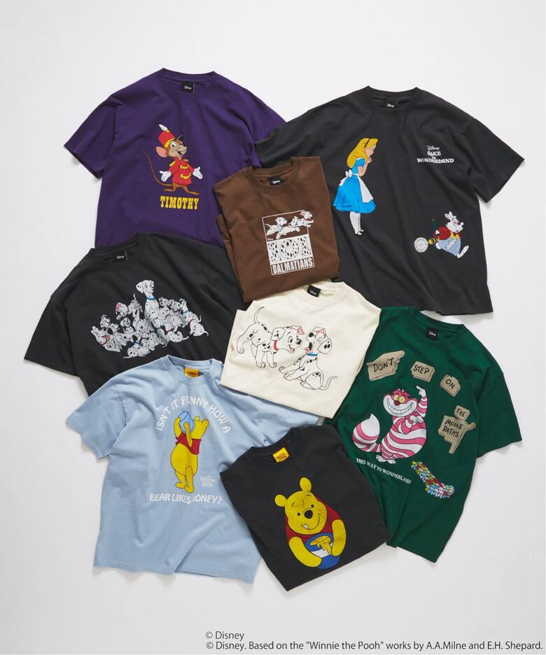 ディズニーの名作映画をモチーフにした"スペシャルグラフィックTシャツ"が発売 (Disney ダンボ 101匹わんちゃん くまのプーさん ふしぎの国のアリス)