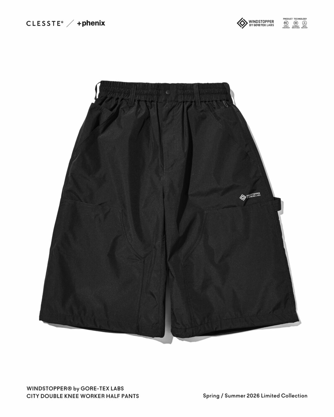 CLESSTE × Plus Phenix 2026 SS 別注 “WINDSTOPPER by GORE-TEX LABS CITY DOUBLE KNEE WORKER HALF PANTS”が7/22 発売 (クレスト プラスフェニックス ゴアテックス ウィンドストッパー パンツ)