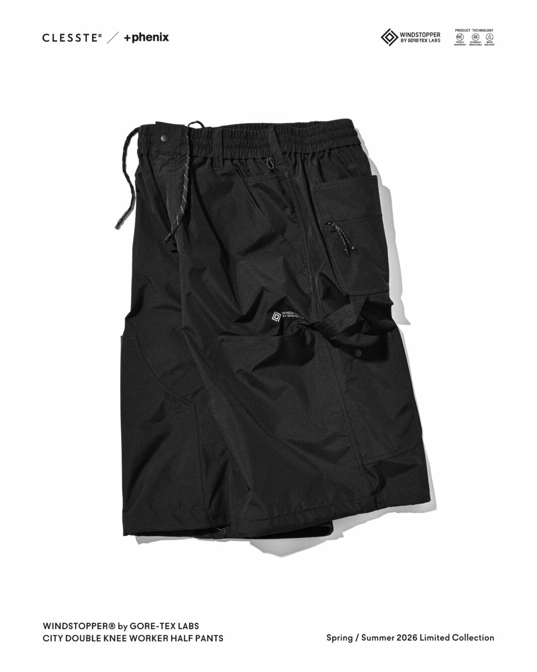 CLESSTE × Plus Phenix 2026 SS 別注 “WINDSTOPPER by GORE-TEX LABS CITY DOUBLE KNEE WORKER HALF PANTS”が7/22 発売 (クレスト プラスフェニックス ゴアテックス ウィンドストッパー パンツ)