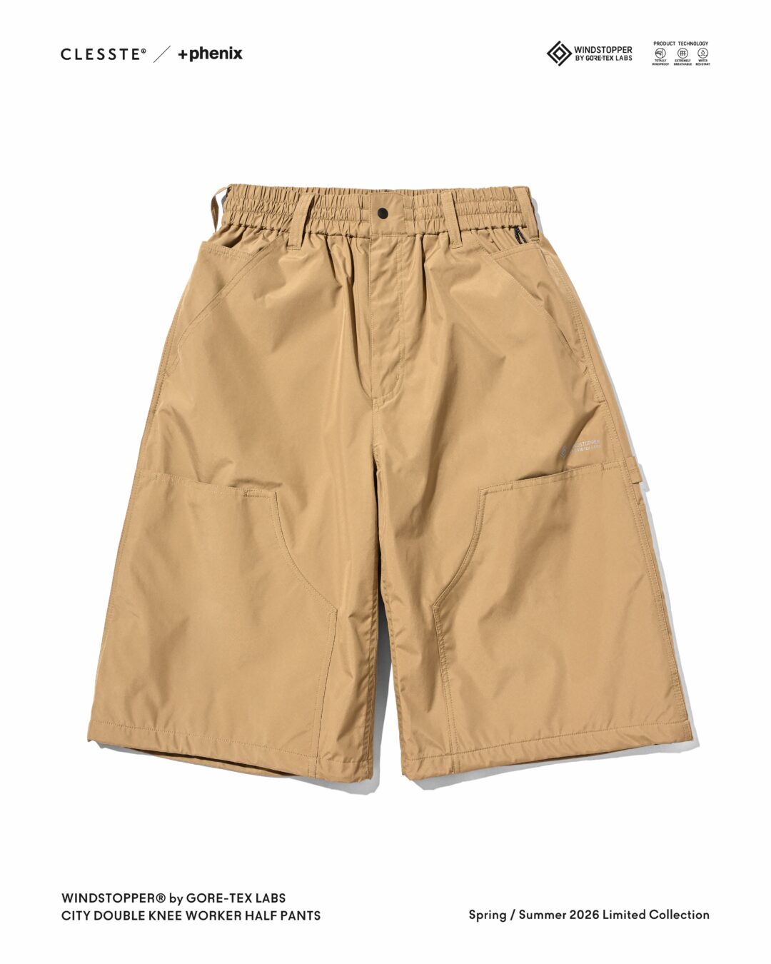 CLESSTE × Plus Phenix 2026 SS 別注 “WINDSTOPPER by GORE-TEX LABS CITY DOUBLE KNEE WORKER HALF PANTS”が7/22 発売 (クレスト プラスフェニックス ゴアテックス ウィンドストッパー パンツ)
