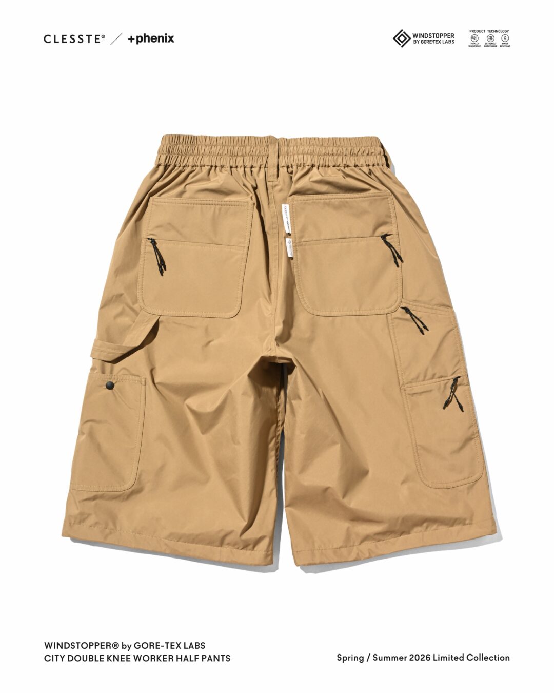 CLESSTE × Plus Phenix 2026 SS 別注 “WINDSTOPPER by GORE-TEX LABS CITY DOUBLE KNEE WORKER HALF PANTS”が7/22 発売 (クレスト プラスフェニックス ゴアテックス ウィンドストッパー パンツ)