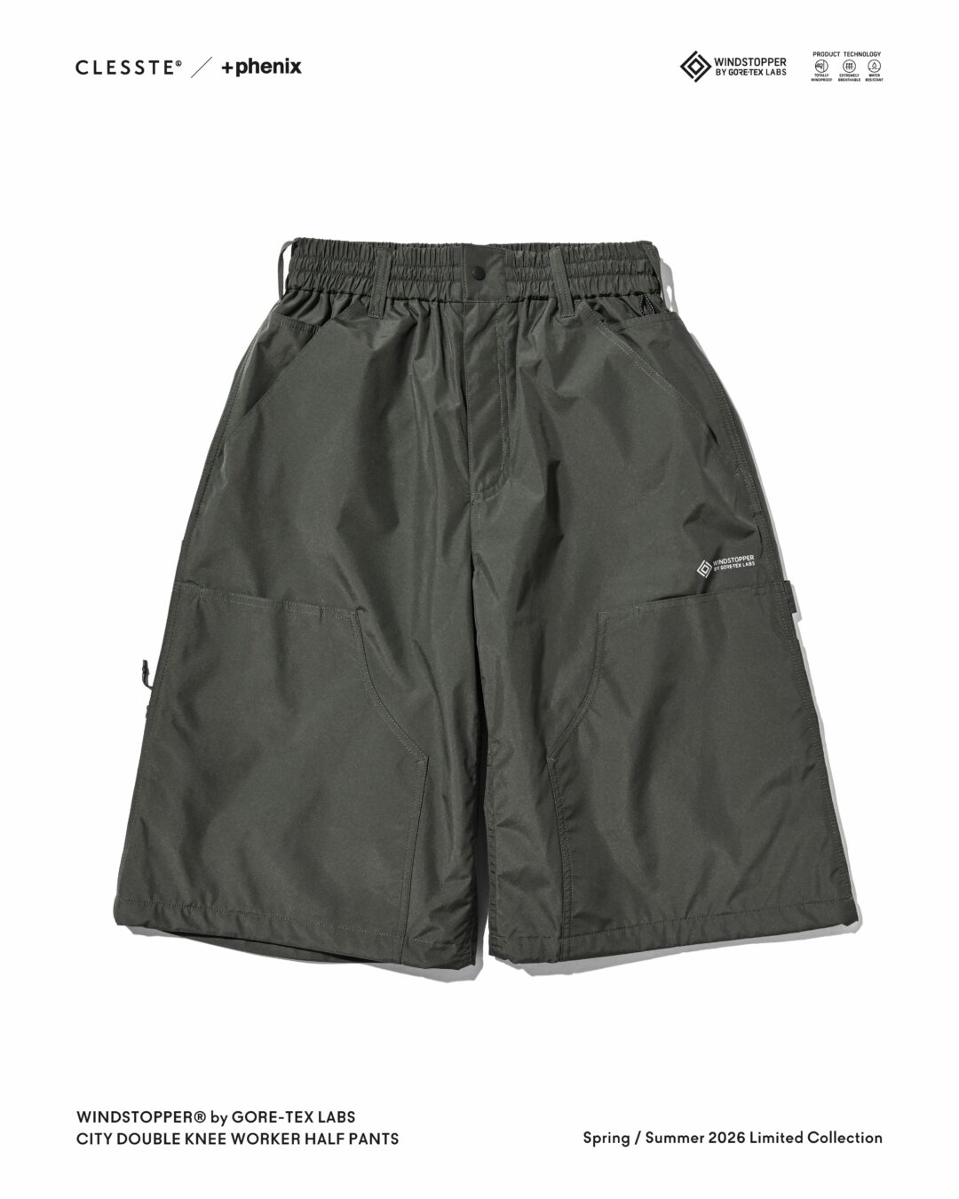 CLESSTE × Plus Phenix 2026 SS 別注 “WINDSTOPPER by GORE-TEX LABS CITY DOUBLE KNEE WORKER HALF PANTS”が7/22 発売 (クレスト プラスフェニックス ゴアテックス ウィンドストッパー パンツ)