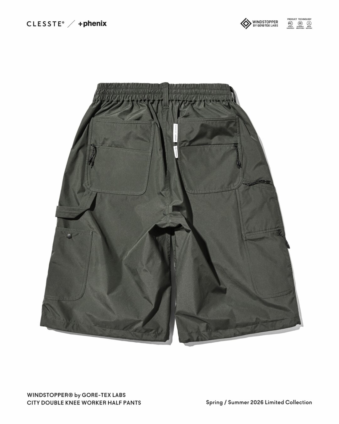 CLESSTE × Plus Phenix 2026 SS 別注 “WINDSTOPPER by GORE-TEX LABS CITY DOUBLE KNEE WORKER HALF PANTS”が7/22 発売 (クレスト プラスフェニックス ゴアテックス ウィンドストッパー パンツ)