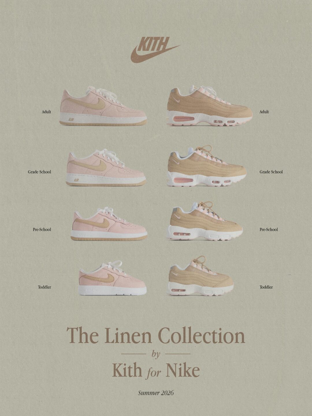 【2026年 発売予定】KITH × NIKE AIR FORCE 1 LOW & AIR MAX 95 SP "Linen" (キス ナイキ エア マックス フォース "リネンコレクション") [IW8732-225/IW8733-201/IM6039-201]
