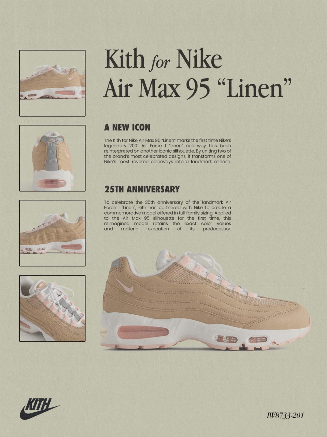 【2026年 発売予定】KITH × NIKE AIR FORCE 1 LOW & AIR MAX 95 SP “Linen” (キス ナイキ エア マックス フォース “リネンコレクション”) [IW8732-225/IW8733-201/IM6039-201]