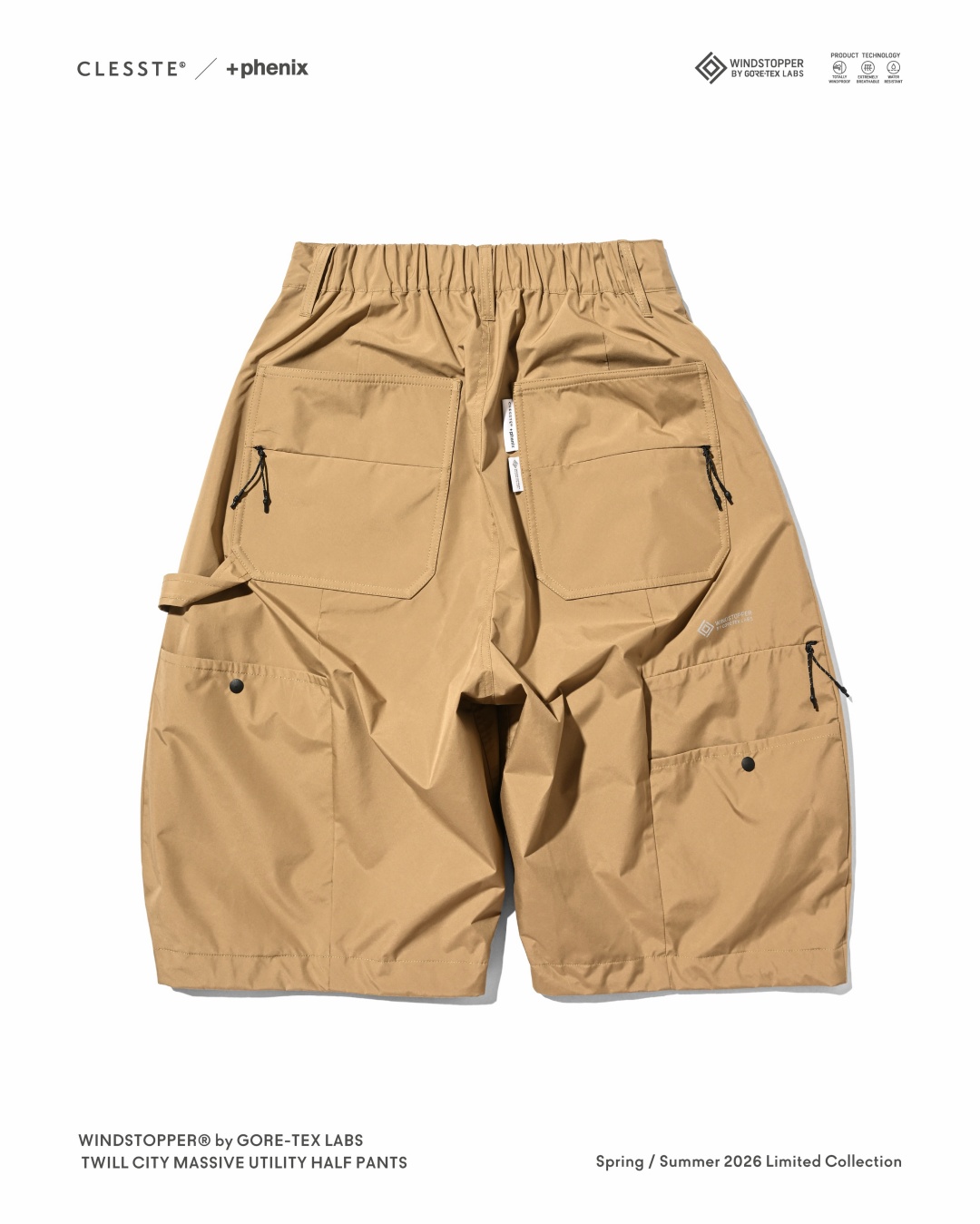 CLESSTE × Plus Phenix 2026 SS 別注 “WINDSTOPPER by GORE-TEX LABS TWILL CITY MASSIVE UTILITY HALF PANTS”が7/8 発売 (クレスト プラスフェニックス ゴアテックス ウィンドストッパー パンツ)