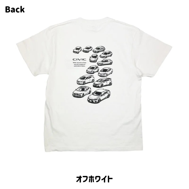 Honda シビックの歴代モデルが大集合のデザイン!”CIVICヒストリーTシャツ”に新色が登場 (ホンダ)