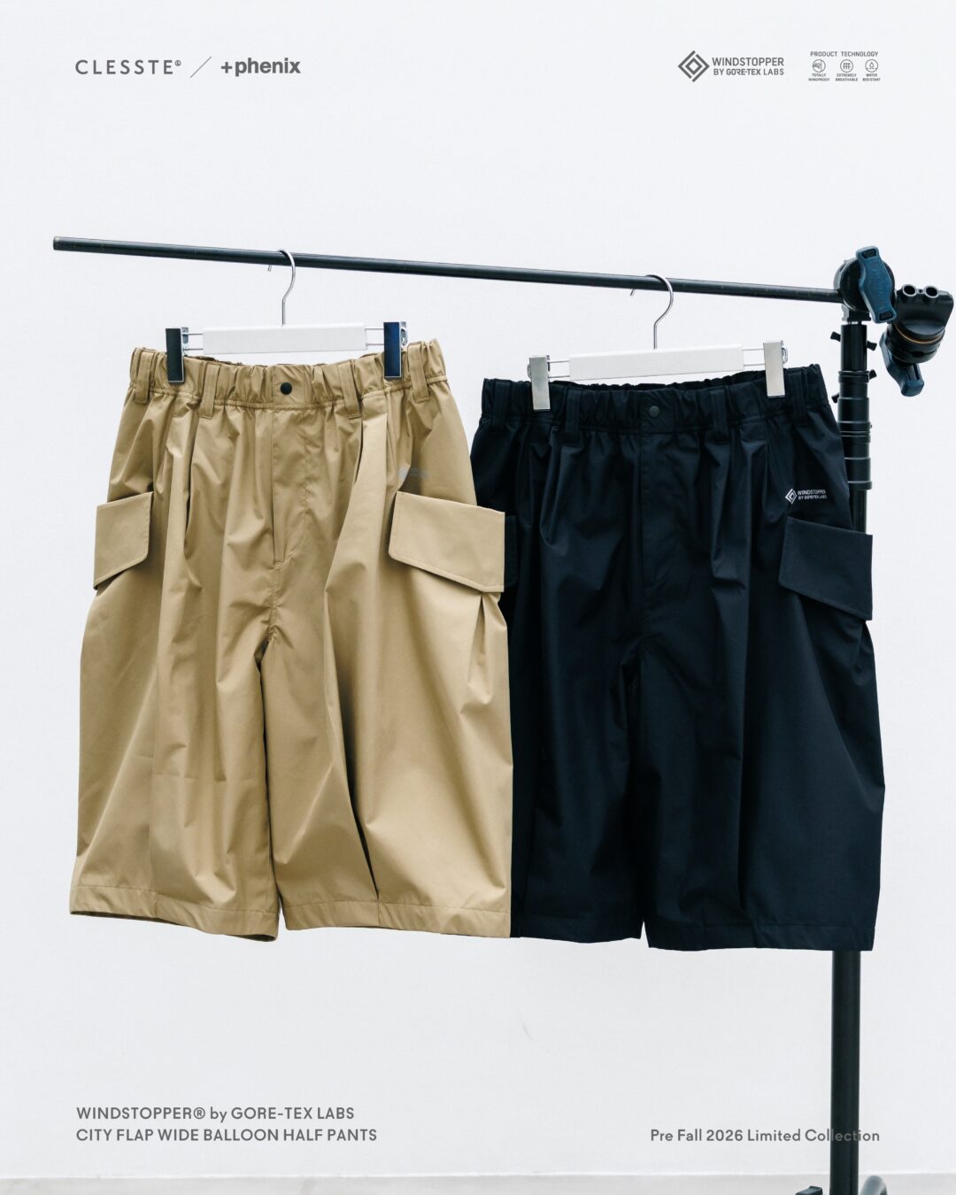CLESSTE × Plus Phenix 2026 FALL 別注 “WINDSTOPPER by GORE-TEX LABS CITY FLAP WIDE BALLOON HALF PANTS”が8/12 発売 (クレスト プラスフェニックス ゴアテックス ウィンドストッパー パンツ)