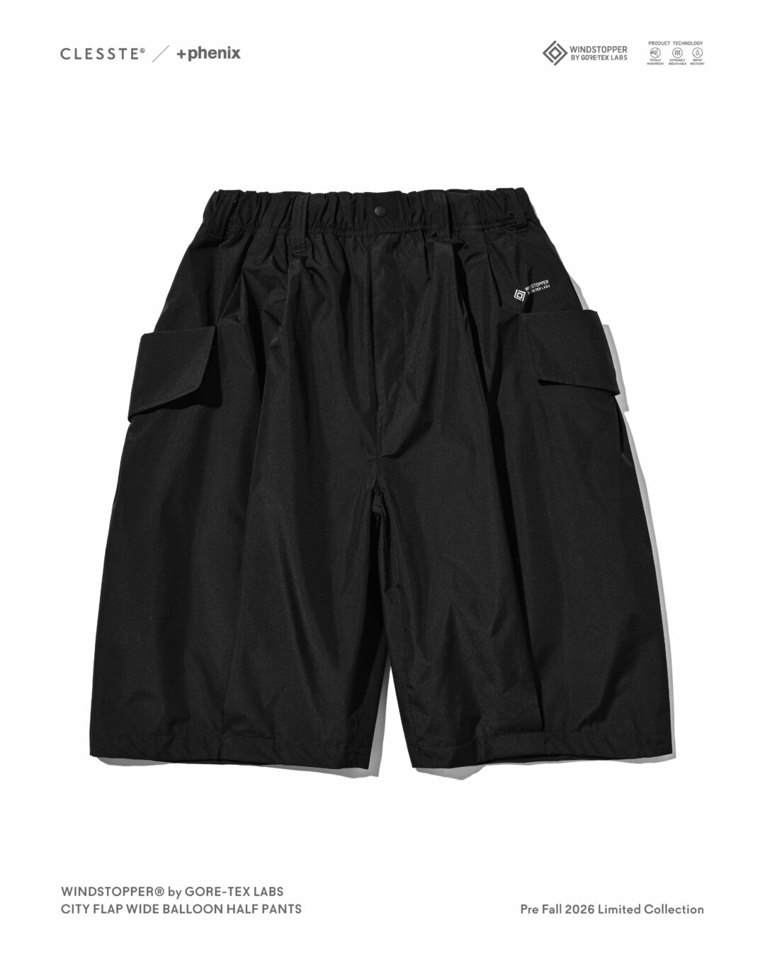 CLESSTE × Plus Phenix 2026 FALL 別注 “WINDSTOPPER by GORE-TEX LABS CITY FLAP WIDE BALLOON HALF PANTS”が8/12 発売 (クレスト プラスフェニックス ゴアテックス ウィンドストッパー パンツ)