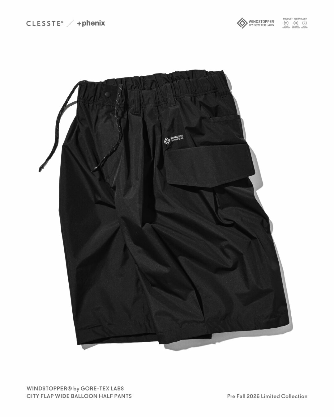 CLESSTE × Plus Phenix 2026 FALL 別注 “WINDSTOPPER by GORE-TEX LABS CITY FLAP WIDE BALLOON HALF PANTS”が8/12 発売 (クレスト プラスフェニックス ゴアテックス ウィンドストッパー パンツ)