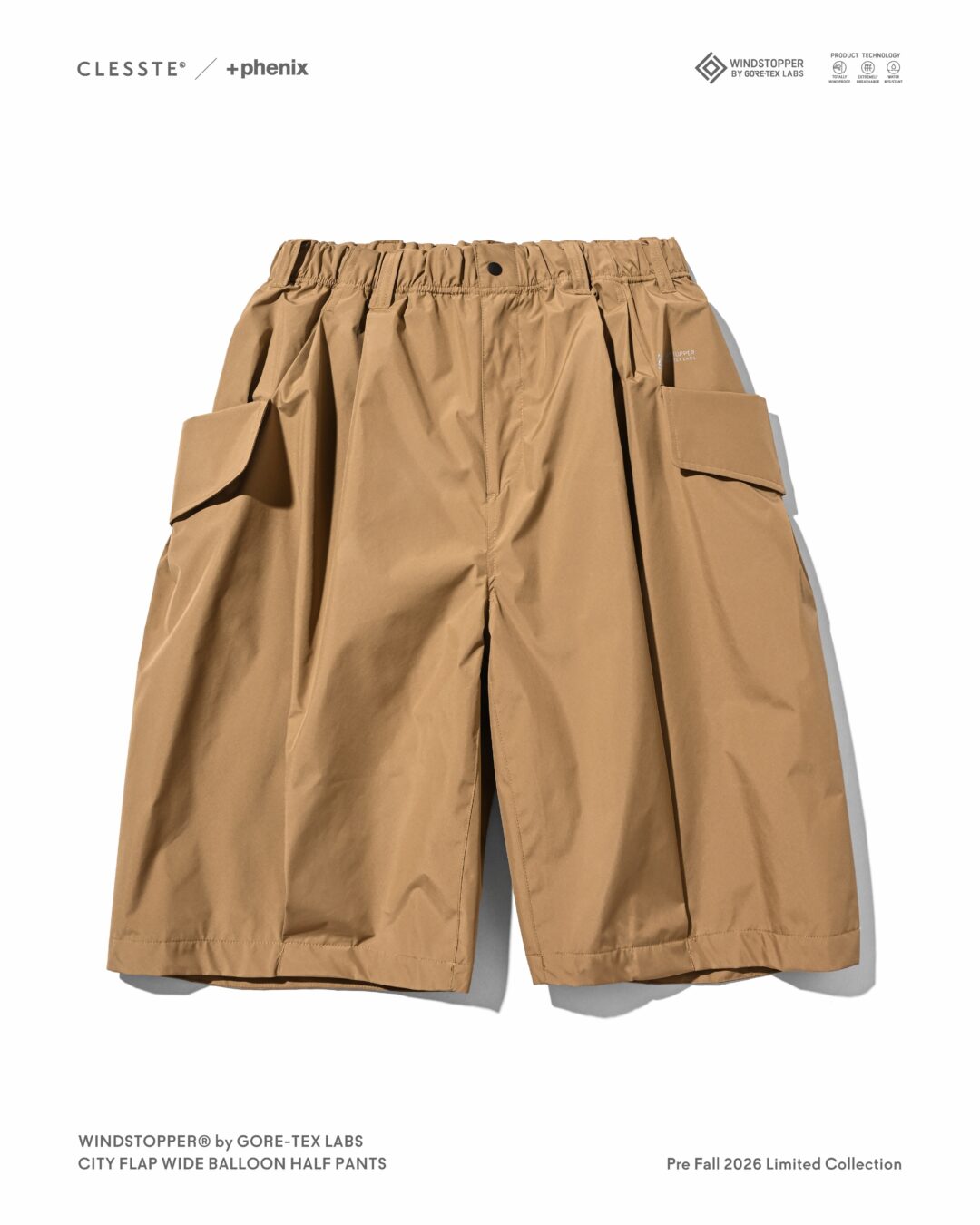 CLESSTE × Plus Phenix 2026 FALL 別注 “WINDSTOPPER by GORE-TEX LABS CITY FLAP WIDE BALLOON HALF PANTS”が8/12 発売 (クレスト プラスフェニックス ゴアテックス ウィンドストッパー パンツ)