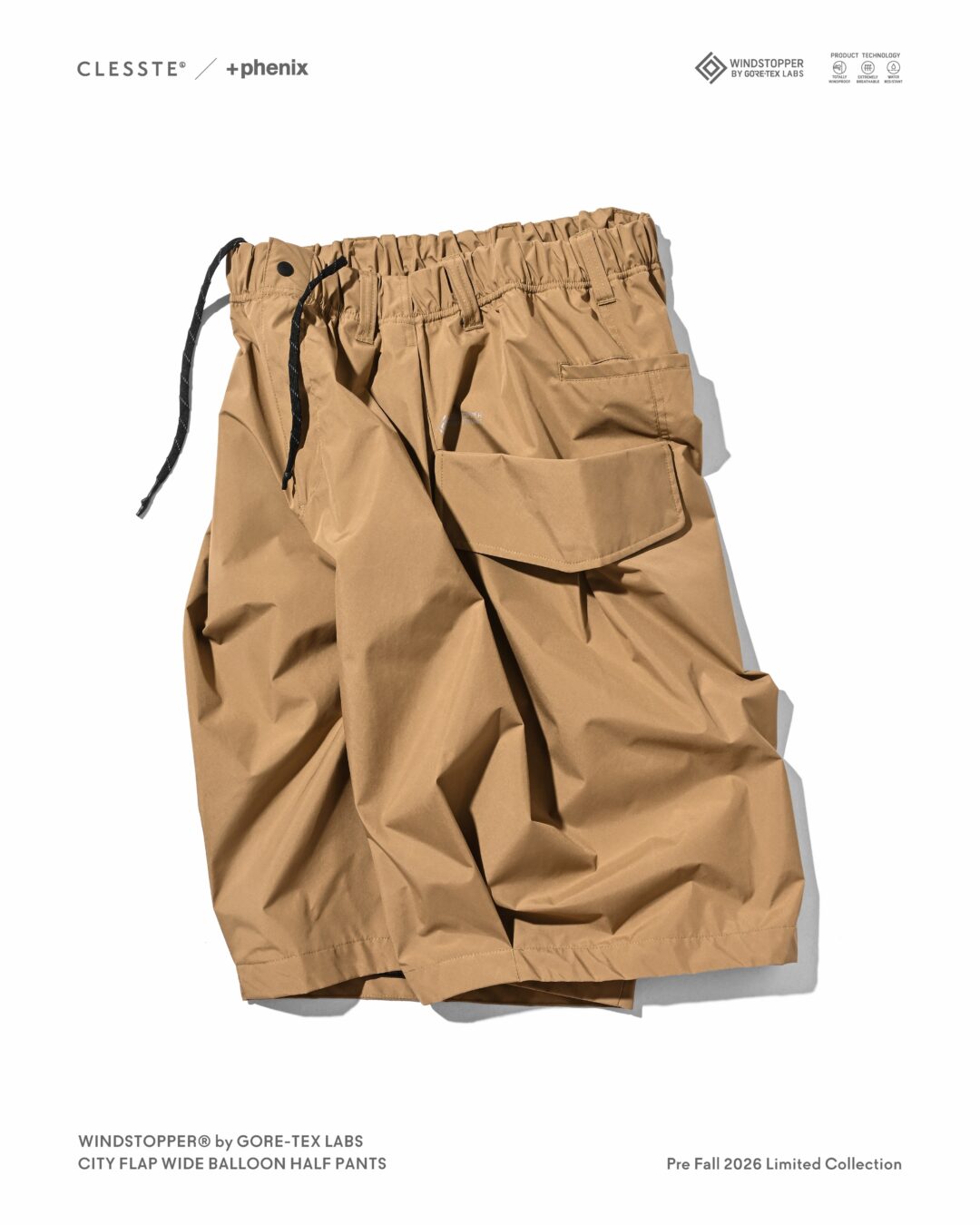 CLESSTE × Plus Phenix 2026 FALL 別注 “WINDSTOPPER by GORE-TEX LABS CITY FLAP WIDE BALLOON HALF PANTS”が8/12 発売 (クレスト プラスフェニックス ゴアテックス ウィンドストッパー パンツ)