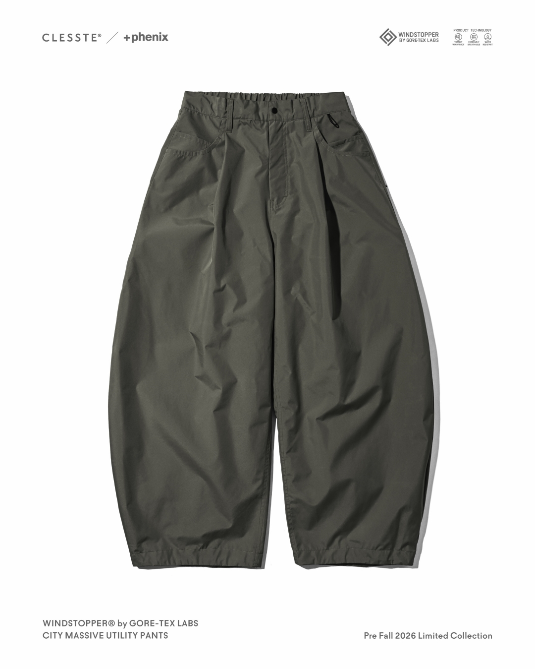 CLESSTE × Plus Phenix 2026 FALL 別注 “WINDSTOPPER by GORE-TEX LABS CITY MASSIVE UTILITY PANTS”が8/26 発売 (クレスト プラスフェニックス ゴアテックス ウィンドストッパー パンツ)
