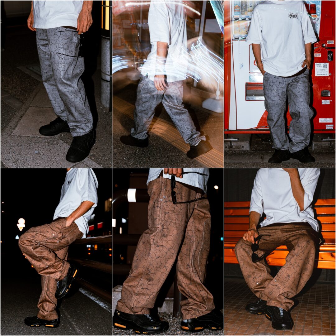 【抽選販売】新作ダブルニーパンツ S.W.U.N “Cracked Double Knee Pants” 2カラー (エスダブルユーエヌ “クラック ダブルニー パンツ”)