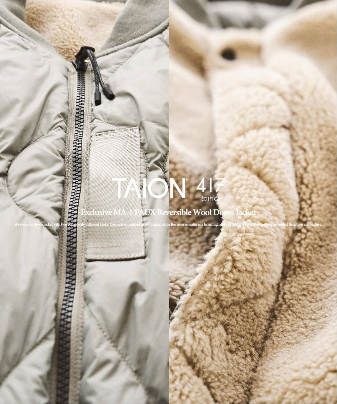 417 EDIFICE × TAION 2026 FW 別注 “MA-1 FAUX リバーシブルウールダウン”が11月中旬 発売 (エディフィス タイオン)