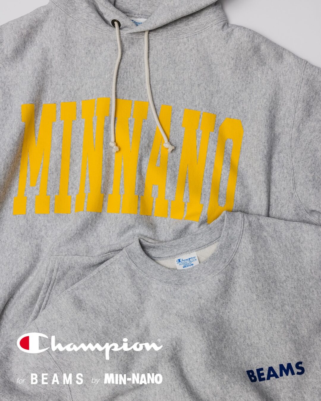 Champion for BEAMS by MIN-NANO “Reverse Weave Sweat Hoodie & Crewneck Sweatshirt”が2026年 10/3 発売 (チャンピオン ビームス ミンナノ リバースウィーブ)