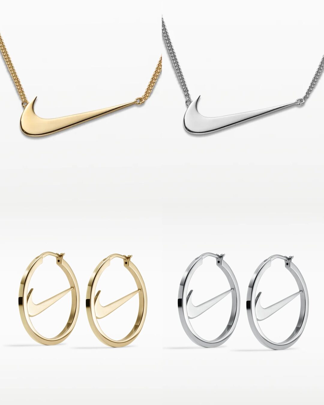 ナイキから「スウッシュネックレス」「イヤリング」などのジュエリーアイテムが発売予定 (NIKE “Swoosh Jewelry Collection”)