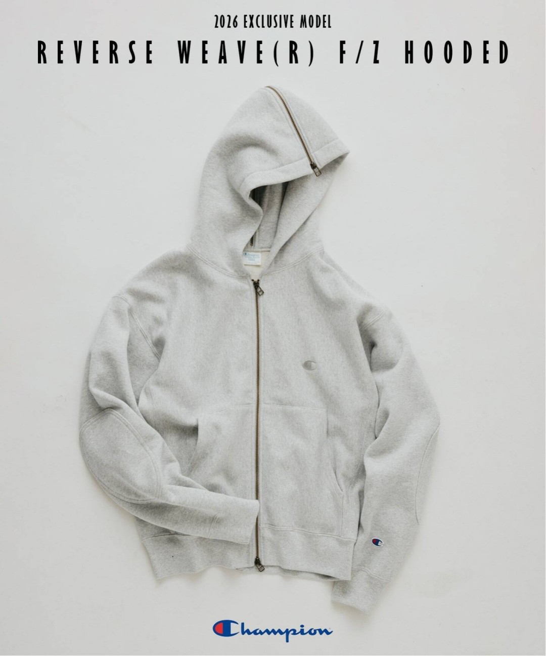 Champion × JOURNAL STANDARD relume 2026 FW 別注 “RW エルボーパッチ ジップパーカー”が11月下旬 発売 (チャンピオン ジャーナルスタンダード)